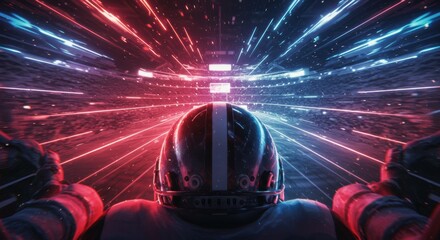 Dynamic POV of Football Player in Neon-Lit Stadium with Speed Trails