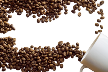 白いコーヒーカップとコーヒー豆。透過背景。