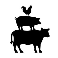 Farm animal silhouettes, chicken, pig, cow