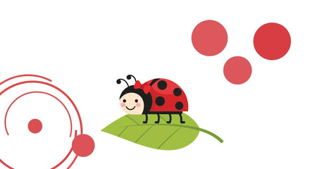 Fototapeta premium Charming Ladybug Resting On Leaf With Red Circles, A Whimsical Artistic Depiction