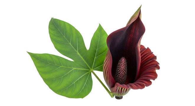 Voodoo Lily flower with leaf isolated PNG with Transparent Background