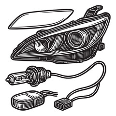 Car Headlight Assembly Vector