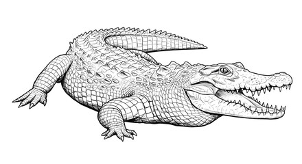 Line Art Drawing of a Crocodile isolated on transparent background
