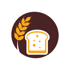 Slice of bread with wheat stalk in a brown circle grain
