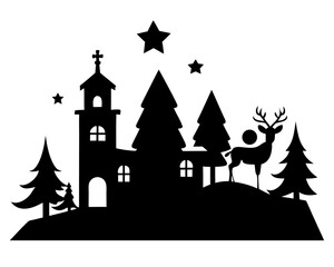 Christmas scene  simple   silhouette vector,Christmas scenery silhouette