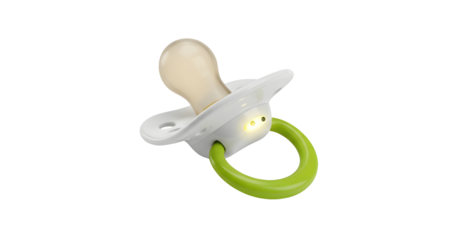 Illuminated baby pacifier with green handle isolated PNG with Transparent Background