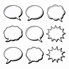 Set of 9 hand drawn black and white speech bubble vector illustrations scalable eps icons for communication and design concepts
