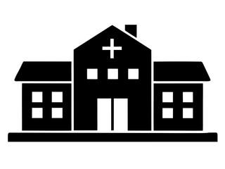 Fototapeta premium Hospital building black silhouette vector,Hospital building skyline