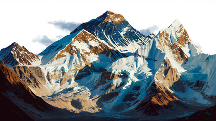 Mount everest isolated on white background, the highest mountain in world