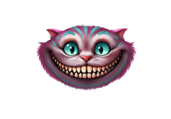 Cheshire Cat Illustration Grinning Feline Face whimsical character design digital art isolated on transparent background