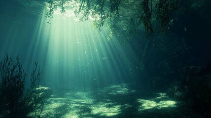 Fototapeta premium Sunlit coral reef underwater scene. AI generated