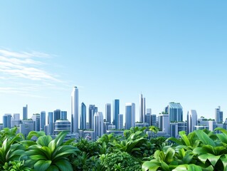 Futuristic cityscape nestled in lush greenery