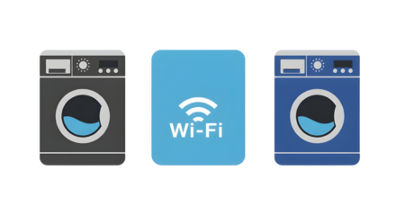 Washing machines with Wifi symbol for smart home appliance isolated PNG with Transparent Background