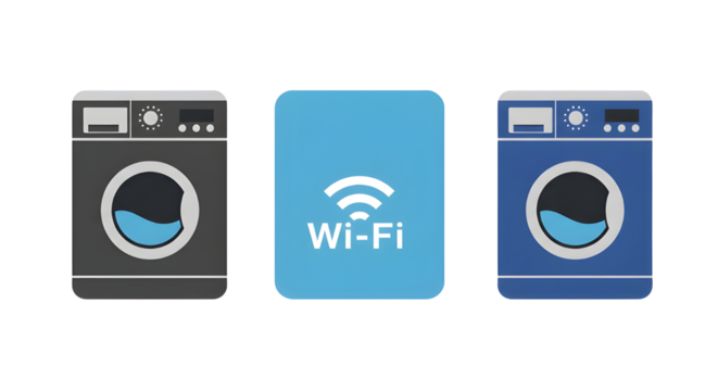 Washing machines with Wifi symbol for smart home appliance isolated PNG with Transparent Background