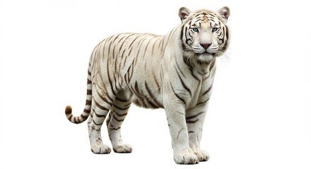 Obraz premium Tigre bianco elegante posa su sfondo bianco luce naturale. AI Generated