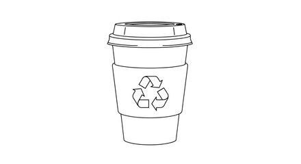 Vector illustration of takeaway coffee cup with recycle sign vector line