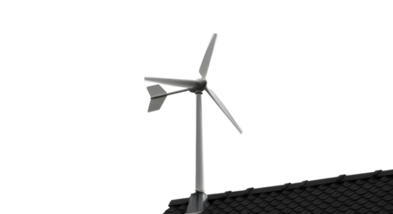 Wind turbine on a rooftop for energy generation isolated PNG with Transparent Background