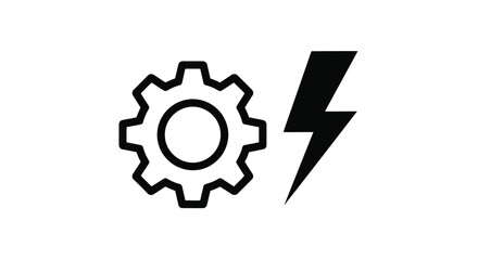 Vector illustration of gear and lightning bolt in simple line art