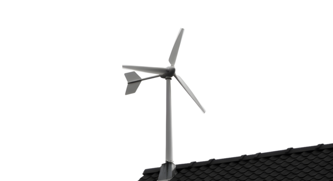 Wind turbine on a rooftop for energy generation isolated PNG with Transparent Background