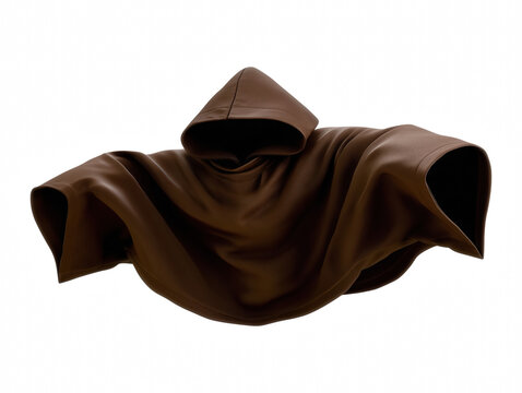 A weathered brown monk's scapular hooded garment floating gracefully in a softly blurred background evoking spirituality and tradition isolate on transparent background PNG