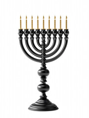 Fototapeta premium Beautifully detailed replica of a temple menorah with candles captured in depth of field against a dark background for a stunning display isolate on transparent background PNG