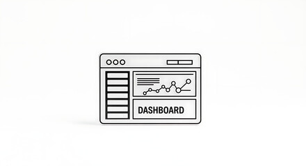 Isolated dashboard interface with chart and menu on a plain white background in simple line art ai generated