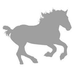 Dynamic gray silhouette of a galloping horse on black background