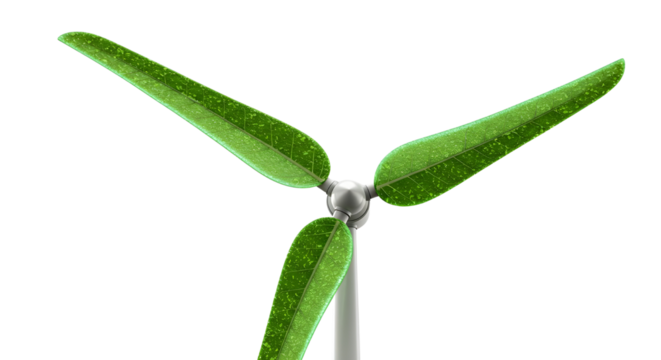 Green wind turbine, ecological concept isolated PNG with Transparent Background
