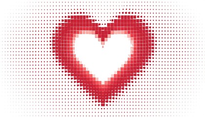 Abstract red heart on a white background, made from pixelated squares