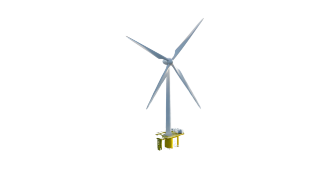 Offshore wind turbine generating clean renewable energy isolated PNG with Transparent Background