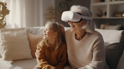 Grandmother and Granddaughter Enjoying Virtual Reality Together