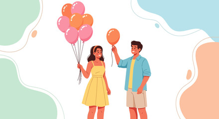 Couple Holding Balloons, Celebrating Friendship and Joyful Moments with Balloons and Smiles