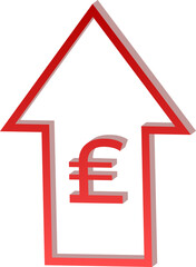 Pound Currency Icon inside Upward Red Arrow Isolated on Transparent Background