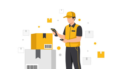 Efficient Delivery Guy Scanning Packages for Shipping and Logistics Processing