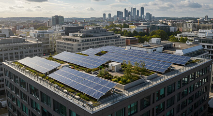 Modern Rooftop Solar Panels on Urban Office Building
