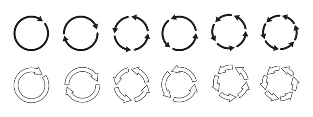 Fototapeta premium Thin Line Circular Arrows Collection