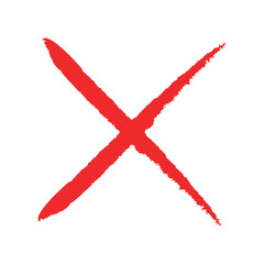 A red x mark with rough edges painted on a white background indicating rejection or cancellation error