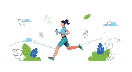 Energetic Female Jogger Embraces Fitness, Running Through Nature's Vibrant Landscape