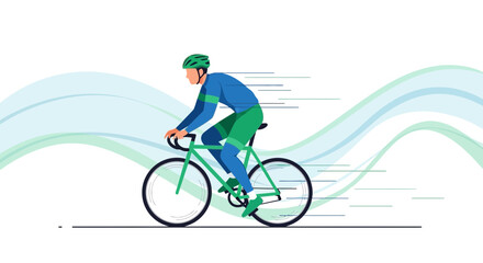 Fototapeta premium Cycling Champion Rides Swiftly Forward in a Dynamic Animated Illustration on White Backdrop