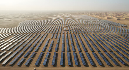 Solar Farm Panorama in a Desert Field
