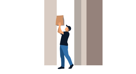 Delivery Person Holds Bag, Simplified Illustration Against Minimalist Backdrop Offering Convenience