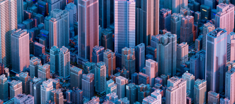 3D metropolis with business towers and office skyscrapers