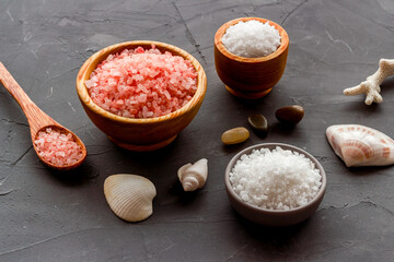 Essential oil in bottles and spa cosmetics, close up. Beauty spa therapy cosmetics and wellness background