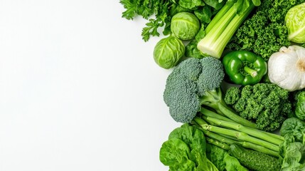 Fresh green vegetables on white background