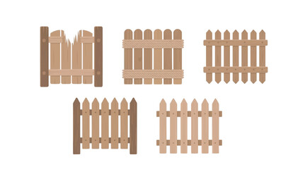 wooden fence isolated, protection timber, vector  