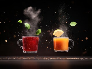Two drinks levitate, herbal and citrus