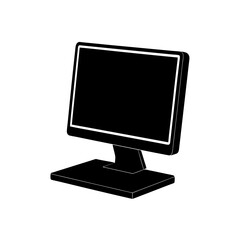 desktop computer icon black silhouette vector illustration on transparent background