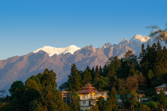 Beautiful view of Himalayan mountains at Ravangla, Sikkim. Himalaya is the great mountain range in Asia with more than 50 peaks , mostly highest, including mount Everest the highest in the world.