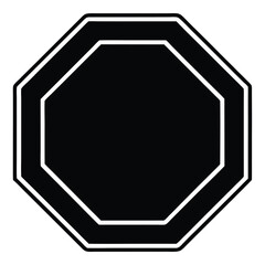 Black octagon with white border on white background stop sign symbol