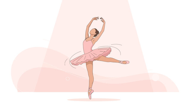 Graceful Ballerina Dancing Under Spotlight in Pink, Elegant Movement And Fluid Poses Isolated